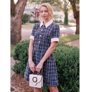 Gal Meets Glam Leslie Boucle Tweed Button Front Fit & Flare Shirt Dress Size 2